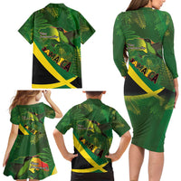 Jamaica Independence Day Family Matching Long Sleeve Bodycon Dress and Hawaiian Shirt Swallow-tail Hummingbird Tropical Plants and National Flag - Wonder Print Shop