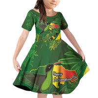 Jamaica Independence Day Family Matching Off Shoulder Short Dress and Hawaiian Shirt Swallow-tail Hummingbird Tropical Plants and National Flag - Wonder Print Shop