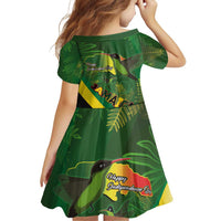 Jamaica Independence Day Family Matching Off Shoulder Short Dress and Hawaiian Shirt Swallow-tail Hummingbird Tropical Plants and National Flag - Wonder Print Shop