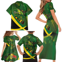 Jamaica Independence Day Family Matching Short Sleeve Bodycon Dress and Hawaiian Shirt Swallow-tail Hummingbird Tropical Plants and National Flag - Wonder Print Shop