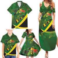 Jamaica Independence Day Family Matching Summer Maxi Dress and Hawaiian Shirt Swallow-tail Hummingbird Tropical Plants and National Flag - Wonder Print Shop