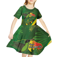 Jamaica Independence Day Kid Short Sleeve Dress Swallow-tail Hummingbird Tropical Plants and National Flag - Wonder Print Shop