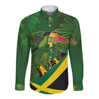 Jamaica Independence Day Long Sleeve Button Shirt Swallow-tail Hummingbird Tropical Plants and National Flag - Wonder Print Shop