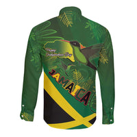 Jamaica Independence Day Long Sleeve Button Shirt Swallow-tail Hummingbird Tropical Plants and National Flag - Wonder Print Shop