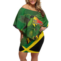 Jamaica Independence Day Off Shoulder Short Dress Swallow-tail Hummingbird Tropical Plants and National Flag - Wonder Print Shop
