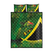Jamaica Independence Day Quilt Bed Set Swallow-tail Hummingbird Tropical Plants and National Flag - Wonder Print Shop
