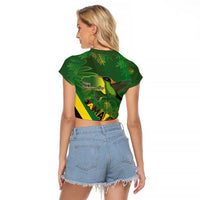 Jamaica Independence Day Raglan Cropped T Shirt Swallow-tail Hummingbird Tropical Plants and National Flag - Wonder Print Shop