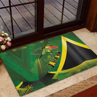 Jamaica Independence Day Rubber Doormat Swallow-tail Hummingbird Tropical Plants and National Flag - Wonder Print Shop
