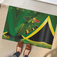 Jamaica Independence Day Rubber Doormat Swallow-tail Hummingbird Tropical Plants and National Flag - Wonder Print Shop