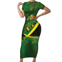 Jamaica Independence Day Short Sleeve Bodycon Dress Swallow-tail Hummingbird Tropical Plants and National Flag - Wonder Print Shop