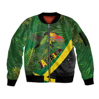 Jamaica Independence Day Sleeve Zip Bomber Jacket Swallow-tail Hummingbird Tropical Plants and National Flag - Wonder Print Shop