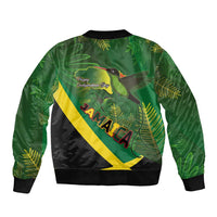 Jamaica Independence Day Sleeve Zip Bomber Jacket Swallow-tail Hummingbird Tropical Plants and National Flag - Wonder Print Shop