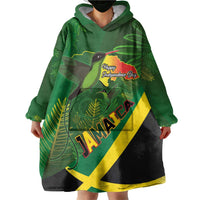 Jamaica Independence Day Wearable Blanket Hoodie Swallow-tail Hummingbird Tropical Plants and National Flag - Wonder Print Shop