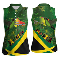 Jamaica Independence Day Women Sleeveless Polo Shirt Swallow-tail Hummingbird Tropical Plants and National Flag - Wonder Print Shop