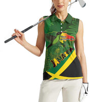Jamaica Independence Day Women Sleeveless Polo Shirt Swallow-tail Hummingbird Tropical Plants and National Flag - Wonder Print Shop