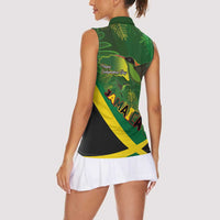 Jamaica Independence Day Women Sleeveless Polo Shirt Swallow-tail Hummingbird Tropical Plants and National Flag - Wonder Print Shop