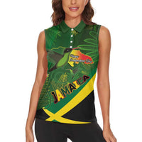 Jamaica Independence Day Women Sleeveless Polo Shirt Swallow-tail Hummingbird Tropical Plants and National Flag - Wonder Print Shop