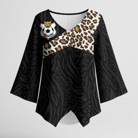 Custom DR Congo Football Kimono Sleeve Blouse Leopards Texture Wild Black