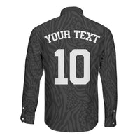 Custom DR Congo Football Long Sleeve Button Shirt Leopards Texture Wild Black