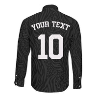 Custom DR Congo Football Long Sleeve Button Shirt Leopards Texture Wild Black