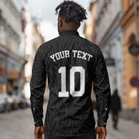 Custom DR Congo Football Long Sleeve Button Shirt Leopards Texture Wild Black