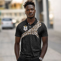 Custom DR Congo Football Polo Shirt Leopards Texture Wild Black