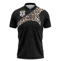 Custom DR Congo Football Zipper Polo Shirt Leopards Texture Wild Black
