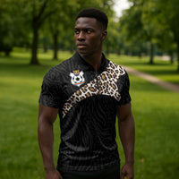 Custom DR Congo Football Zipper Polo Shirt Leopards Texture Wild Black