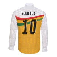 Custom Ghana Football Long Sleeve Button Shirt Abstract Flag and Kente Pattern