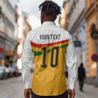 Custom Ghana Football Long Sleeve Button Shirt Abstract Flag and Kente Pattern