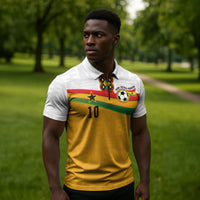 Custom Ghana Football Zipper Polo Shirt Abstract Flag and Kente Pattern