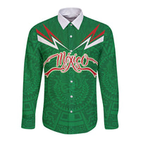 Custom Mexico Football Long Sleeve Button Shirt Remixed Mexico Aztec Pattern Tribal Style