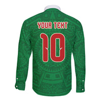 Custom Mexico Football Long Sleeve Button Shirt Remixed Mexico Aztec Pattern Tribal Style