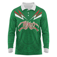 Custom Mexico Football Long Sleeve Polo Shirt Remixed Mexico Aztec Pattern Tribal Style