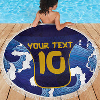 Custom Japan Pacific Rugby 2024 Beach Blanket Japanese Traditional Pattern and Sea Waves - Wonder Print Shop