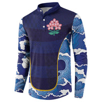 Custom Japan Pacific Rugby 2024 Button Sweatshirt Japanese Traditional Pattern and Sea Waves - Wonder Print Shop