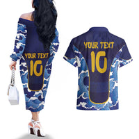 Custom Japan Pacific Rugby 2024 Couples Matching Off The Shoulder Long Sleeve Dress and Hawaiian Shirt Japanese Traditional Pattern and Sea Waves - Wonder Print Shop