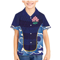 Custom Japan Pacific Rugby 2024 Family Matching Mermaid Dress and Hawaiian Shirt Japanese Traditional Pattern and Sea Waves - Wonder Print Shop