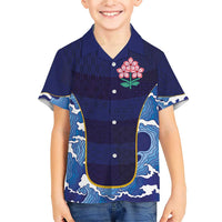 Custom Japan Pacific Rugby 2024 Family Matching Short Sleeve Bodycon Dress and Hawaiian Shirt Japanese Traditional Pattern and Sea Waves - Wonder Print Shop