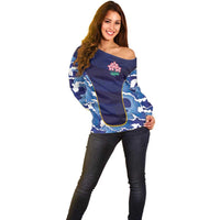 Custom Japan Pacific Rugby 2024 Off Shoulder Sweater Japanese Traditional Pattern and Sea Waves - Wonder Print Shop