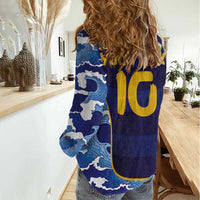 Custom Japan Pacific Rugby 2024 Women Casual Shirt Japanese Traditional Pattern and Sea Waves - Wonder Print Shop