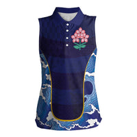 Custom Japan Pacific Rugby 2024 Women Sleeveless Polo Shirt Japanese Traditional Pattern and Sea Waves - Wonder Print Shop