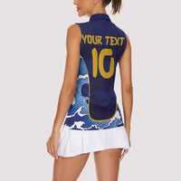 Custom Japan Pacific Rugby 2024 Women Sleeveless Polo Shirt Japanese Traditional Pattern and Sea Waves - Wonder Print Shop