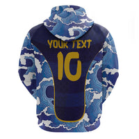 Custom Japan Pacific Rugby 2024 Zip Hoodie Japanese Traditional Pattern and Sea Waves - Wonder Print Shop