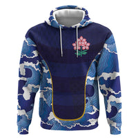 Custom Japan Pacific Rugby 2024 Zip Hoodie Japanese Traditional Pattern and Sea Waves - Wonder Print Shop