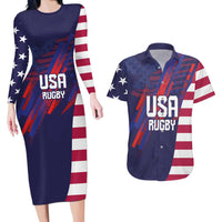 Custom United States Pacific Rugby 2024 Couples Matching Long Sleeve Bodycon Dress and Hawaiian Shirt The Eagle and USA Flag Style