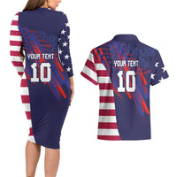 Custom United States Pacific Rugby 2024 Couples Matching Long Sleeve Bodycon Dress and Hawaiian Shirt The Eagle and USA Flag Style