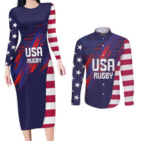 Custom United States Pacific Rugby 2024 Couples Matching Long Sleeve Bodycon Dress and Long Sleeve Button Shirt The Eagle and USA Flag Style