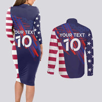 Custom United States Pacific Rugby 2024 Couples Matching Long Sleeve Bodycon Dress and Long Sleeve Button Shirt The Eagle and USA Flag Style