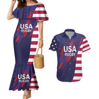 Custom United States Pacific Rugby 2024 Couples Matching Mermaid Dress and Hawaiian Shirt The Eagle and USA Flag Style